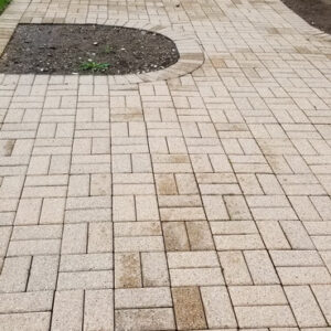 Photo of patio pavers that were recently cleaned and restored