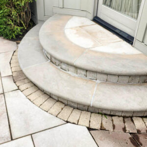 Photo of recently hot washed brick paver stairs